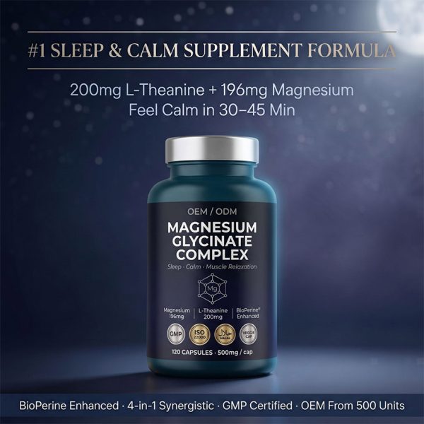 Custom Magnesium Glycinate Complex with L-Theanine | OEM/ODM Sleep Support Supplements | High Absorption Active Peptides | Private Label & Low MOQ 500 Units