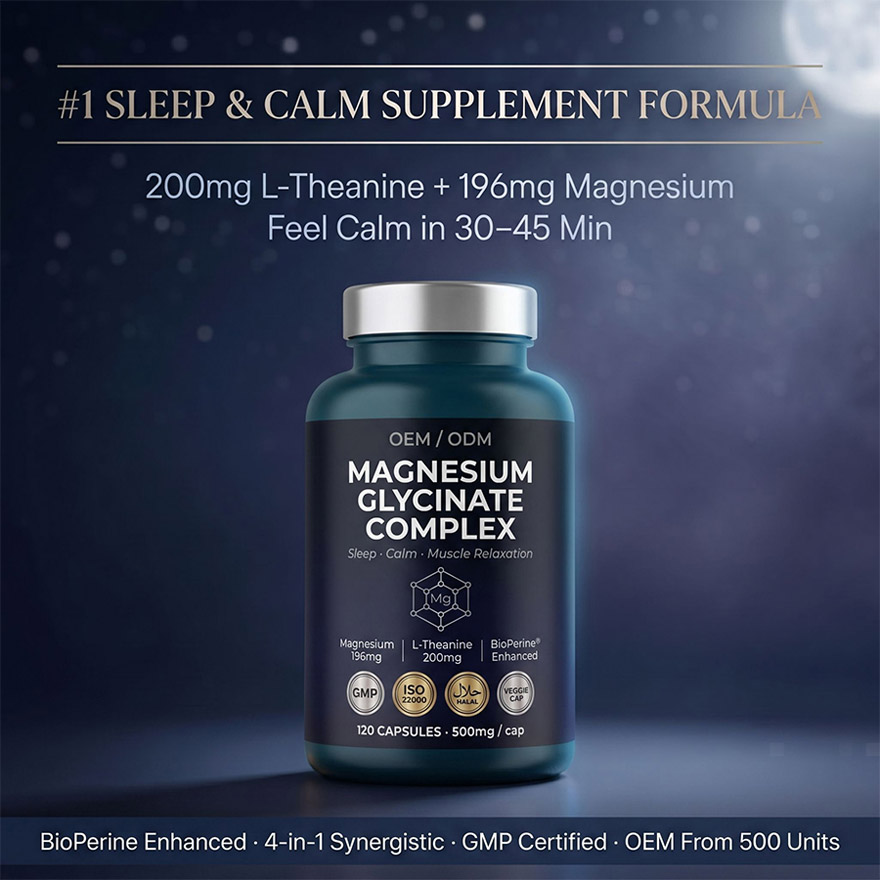 Custom Magnesium Glycinate Complex with L-Theanine | OEM/ODM Sleep Support Supplements | High Absorption Active Peptides | Private Label & Low MOQ 500 Units - Image 3