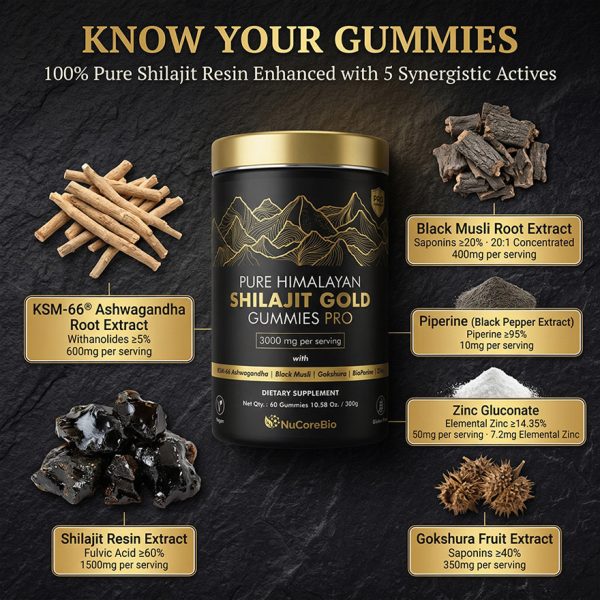 Premium Shilajit Gummies Manufacturer: 3000mg Pure Himalayan Resin | 60% Fulvic Acid | KSM-66 Ashwagandha - Private Label OEM/ODM - High Potency Male Vitality Supplements, Low MOQ 500, GMP Certified Global Export Supply