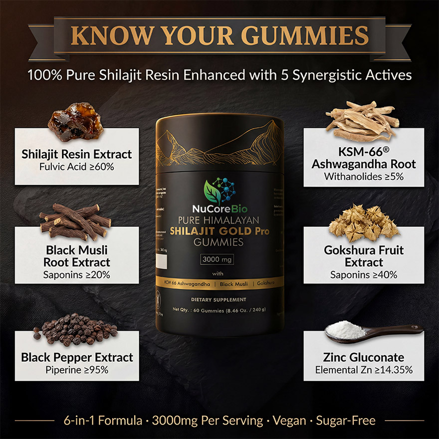 Wholesale Shilajit Gummies Manufacturer: 3000mg Himalayan Resin | 60% Fulvic Acid | KSM-66 Private Label OEM/ODM, Low MOQ 500 Units - Image 3