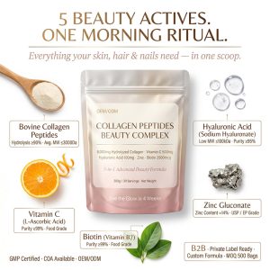 Bulk Hydrolyzed Collagen Peptides Powder with Biotin & Vitamin C, 8000mg High Potency 5-in-1 Beauty Formula for Skin Hair Nails, Private Label Supplement OEM/ODM Manufacturing, Low MOQ 500 Bags, GMP Certified Pure Protein Source, nucorebio Professional Supply. - Image 3