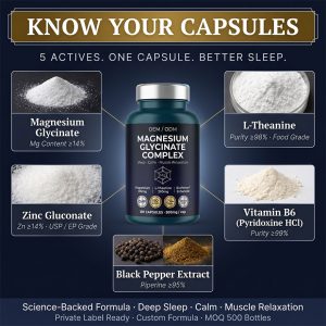 Custom Magnesium Glycinate Complex with L-Theanine | OEM/ODM Sleep Support Supplements | High Absorption Active Peptides | Private Label & Low MOQ 500 Units - Image 4