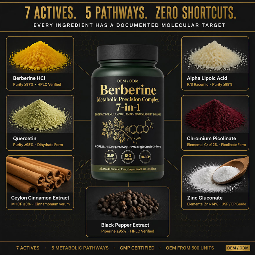 Custom Berberine HCl Supplement 7-in-1 Complex | OEM/ODM Metabolic Support | High Purity Active Peptides | Private Label Low MOQ 500 & Rapid 20-Day Lead Time - Image 4