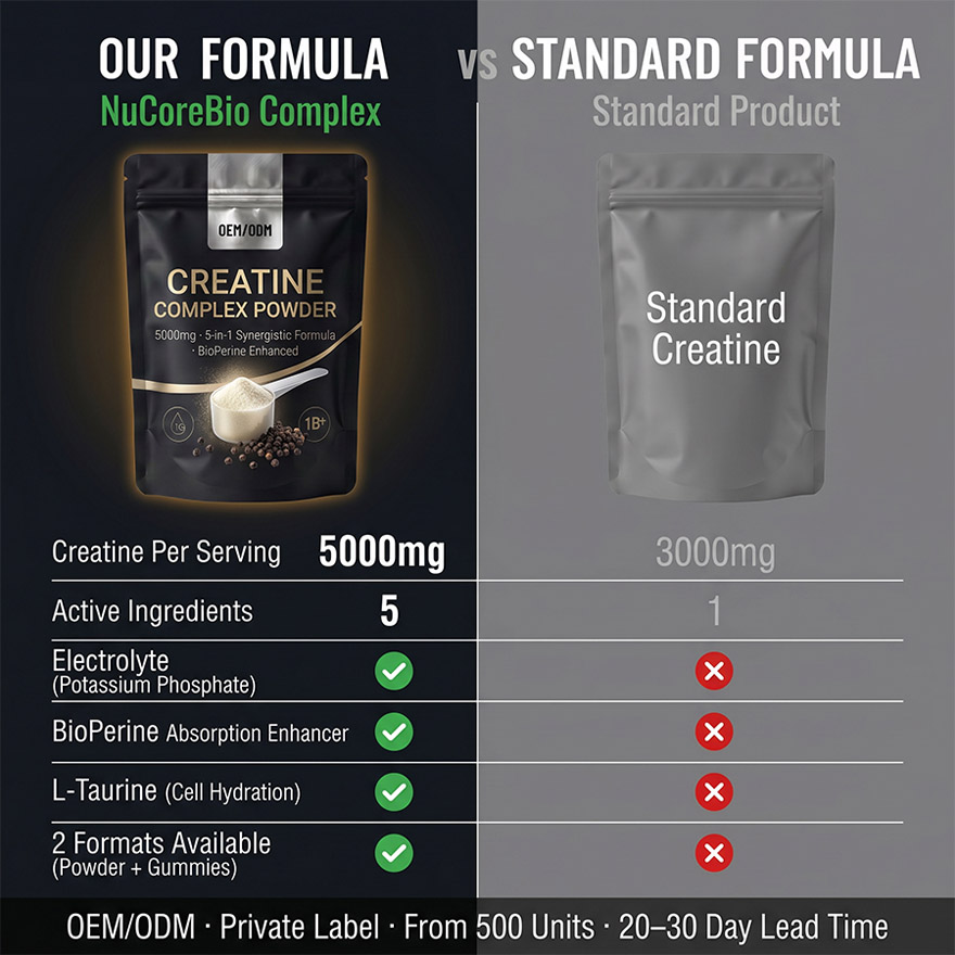 Bulk Creatine Complex Powder OEM/ODM: 5-in-1 Private Label Fitness Supplement with BioPerine & Taurine, High-Purity Micronized Creatine Monohydrate Manufacturing - Low MOQ & Rapid Fulfillment for SME Brands - Image 4
