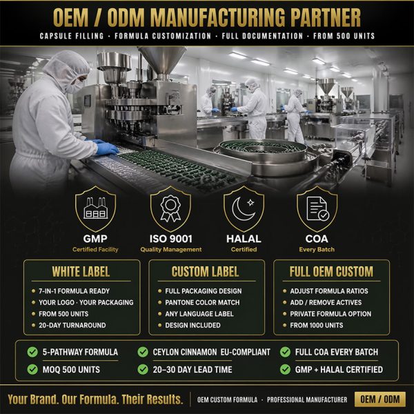 Custom Berberine HCl Supplement 7-in-1 Complex | OEM/ODM Metabolic Support | High Purity Active Peptides | Private Label Low MOQ 500 & Rapid 20-Day Lead Time