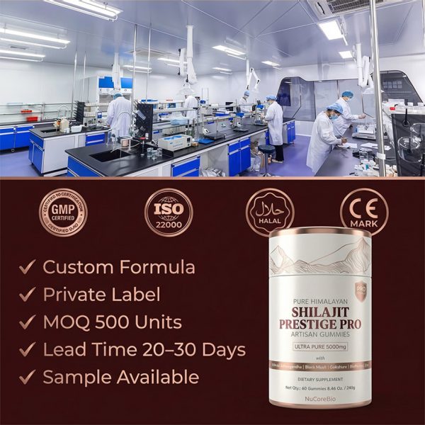 Wholesale High Potency Shilajit Gummies: 5000mg Pure Himalayan Resin with 60% Fulvic Acid - Private Label OEM/ODM - Male Vitality Supplement with KSM-66 Ashwagandha, Low MOQ, GMP Certified Factory
