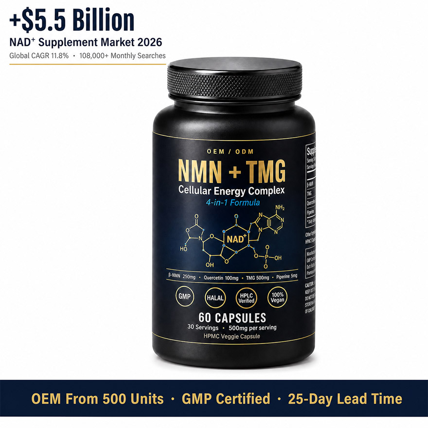 OEM NMN + TMG Cellular Energy Supplement | Custom Private Label NAD+ Booster Capsules | Anti-Aging Active Peptides Formula - Image 2