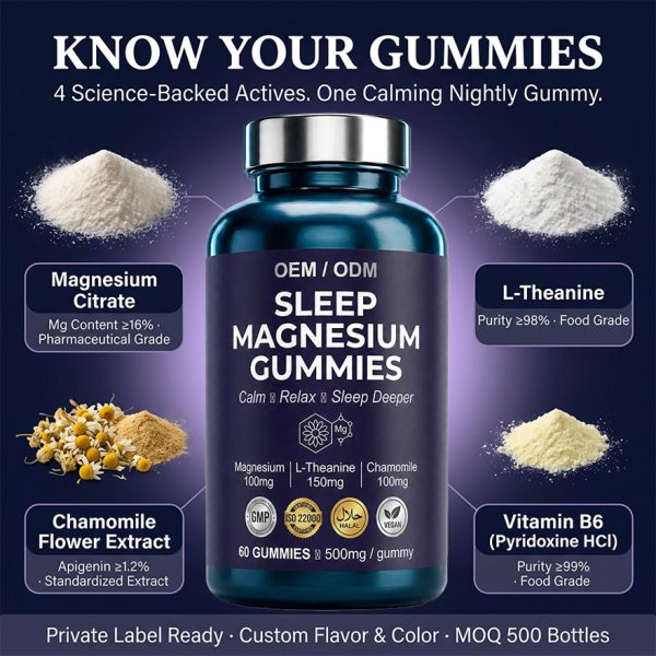 OEM Magnesium Glycinate Sleep Gummies | Bulk Private Label Active Peptide Supplement | Custom Formula Anti-Aging Relax Vitamin