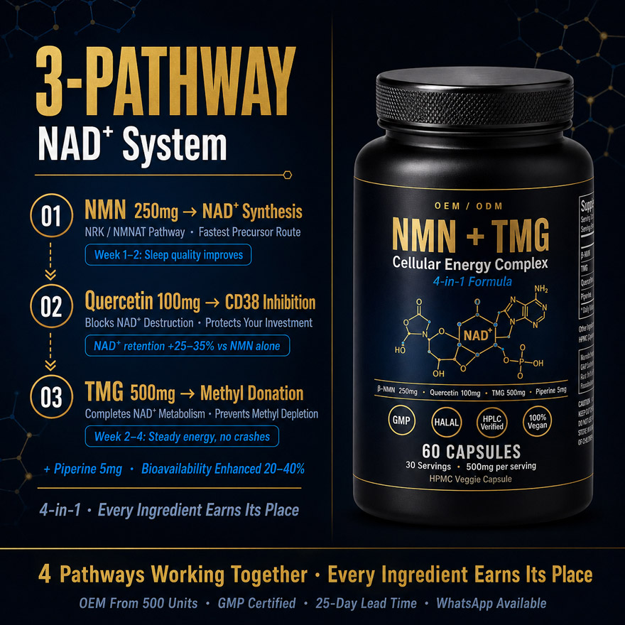 OEM NMN + TMG Cellular Energy Supplement | Custom Private Label NAD+ Booster Capsules | Anti-Aging Active Peptides Formula - Image 3