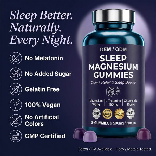 OEM Magnesium Glycinate Sleep Gummies | Bulk Private Label Active Peptide Supplement | Custom Formula Anti-Aging Relax Vitamin