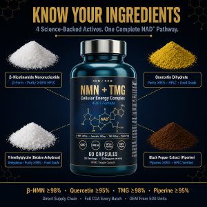 OEM NMN + TMG Cellular Energy Supplement | Custom Private Label NAD+ Booster Capsules | Anti-Aging Active Peptides Formula - Image 9