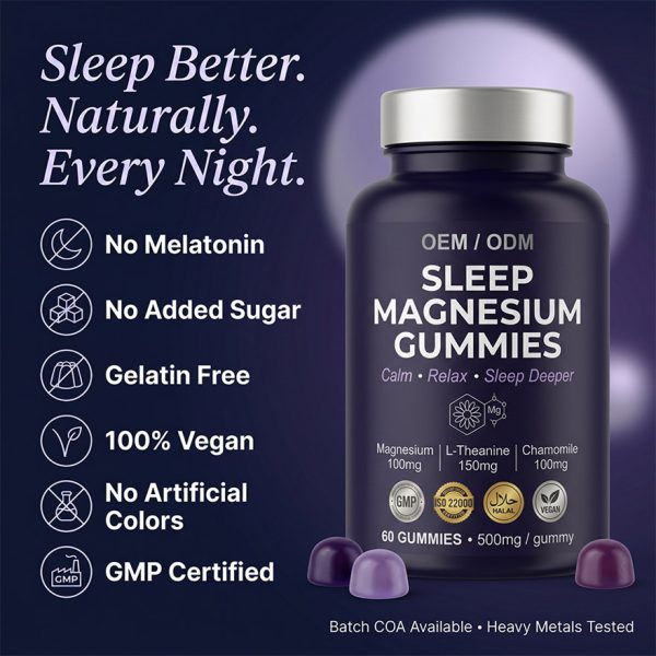 OEM Magnesium Glycinate Sleep Gummies | Bulk Private Label Active Peptide Supplement | Custom Formula Anti-Aging Relax Vitamin