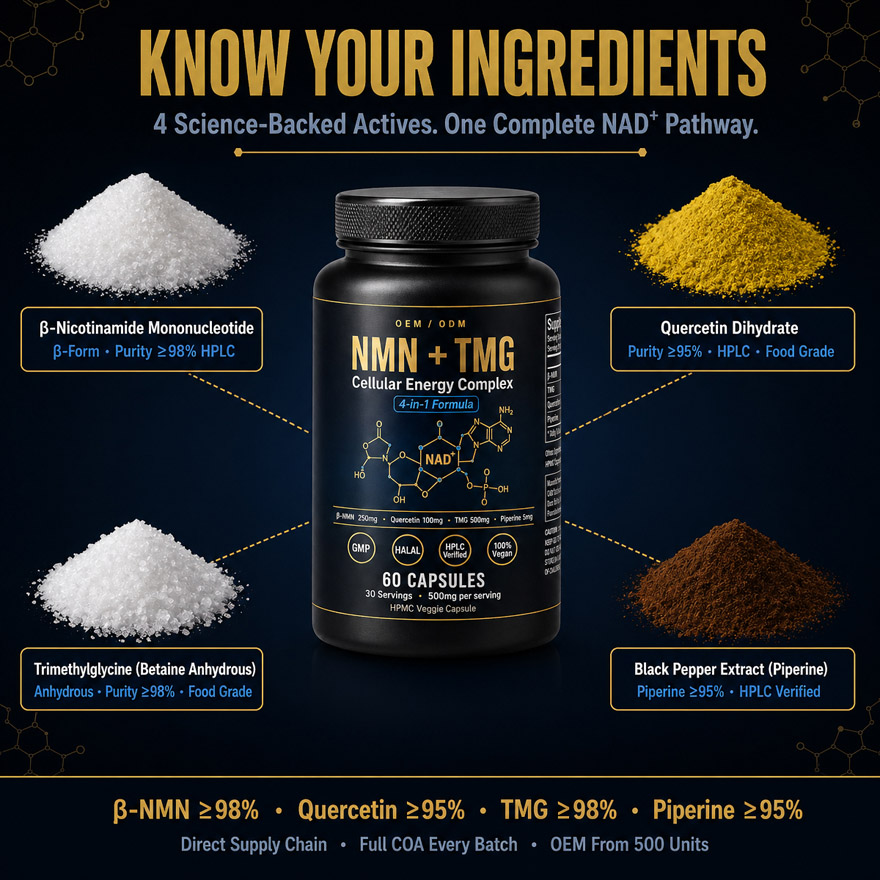 OEM NMN + TMG Cellular Energy Supplement | Custom Private Label NAD+ Booster Capsules | Anti-Aging Active Peptides Formula - Image 6