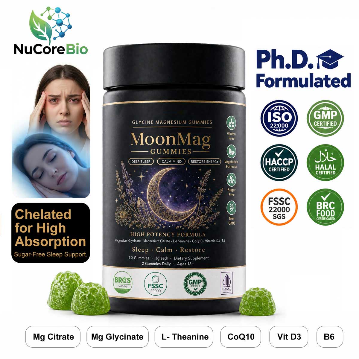Magnesium glycinate gummy supplement product display