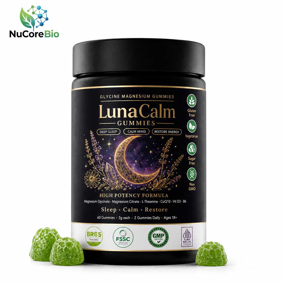 Private label magnesium glycinate gummies bottle and gummy samples