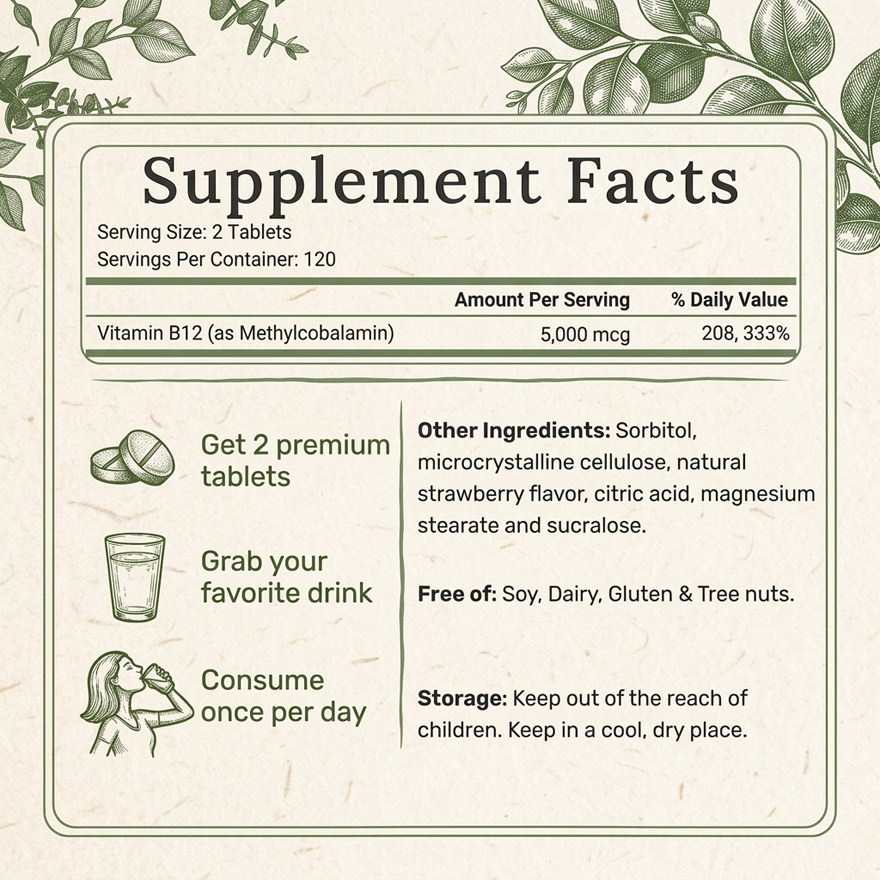 Wholesale Methylcobalamin Vitamin B12 5000mcg Chewable Tablets | Custom Formulation OEM/ODM | Private Label B12 Supplement Bulk Supply - Image 2