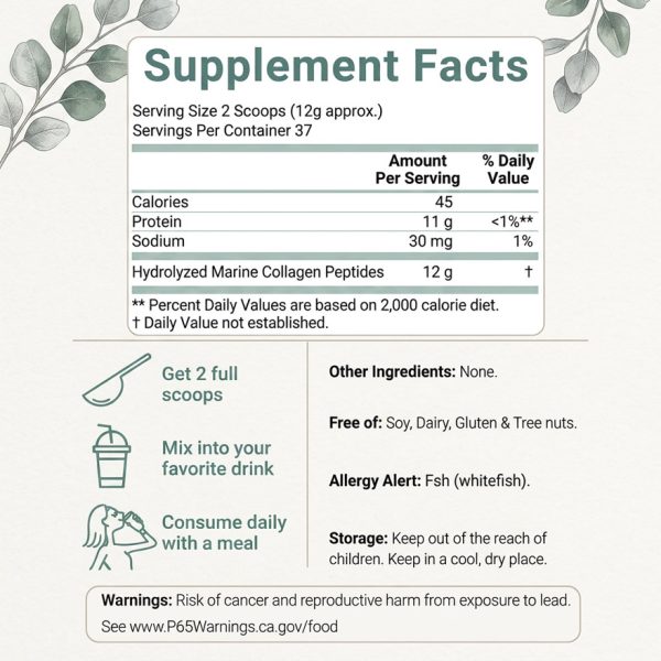 Pure Marine Collagen Peptides Powder Bulk | Wild Caught Hydrolyzed Fish Collagen for OEM/ODM | High Absorption Skin & Joint Health Supplement | Private Label Unflavored Protein Powder 1lb | Non-GMO Filler-Free Wellness Manufacturer Wholesale