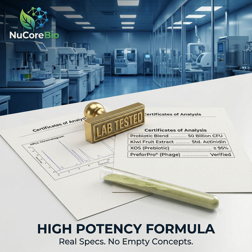 NuCoreBio Private Label Biotic-Cleanse Capsules | 50 Billion CFU Probiotic & PreforPro® Phage | B2B OEM/ODM Gut Health Supplement | Wholesale Digestive Enzymes & Kiwi Extract | Custom Formulation White Label Manufacturer - Image 3