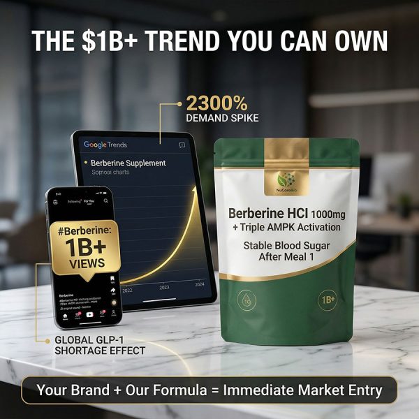 OEM Berberine HCl 1000mg Powder | Triple AMPK Activation Formula | High-Absorption Bioavailability with Piperine | Natural GLP-1 Support Supplement | Stable Post-Meal Blood Sugar Control | Private Label Metabolic Blend | Custom Weight Management Solutions