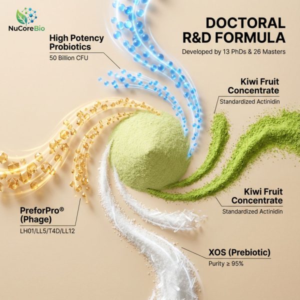 NuCoreBio Private Label Biotic-Cleanse Capsules | 50 Billion CFU Probiotic & PreforPro® Phage | B2B OEM/ODM Gut Health Supplement | Wholesale Digestive Enzymes & Kiwi Extract | Custom Formulation White Label Manufacturer