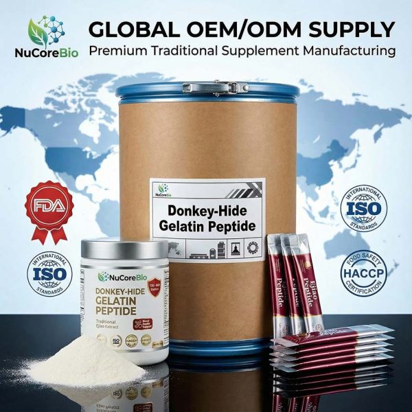 Pure Donkey-Hide Gelatin Peptide Powder, 300-500Da Bioactive Collagen for Hematopoiesis & Skin Radiance, Pharmaceutical Grade Colla Corii Asini, Global Bulk Supply, OEM/ODM Private Label Expert | Ejiao Peptide