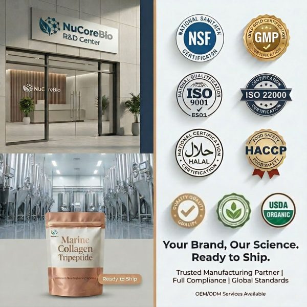 Bulk Marine Collagen Tripeptide Powder <500Da | Premium OEM/ODM Skin Brightening Supplement with Glutathione, HA & Biotin