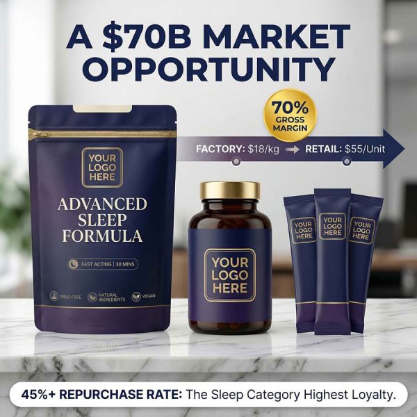 Melatonin-Free Sleep Supplement Bulk | OEM/ODM GABA 750mg Magnesium Glycinate Powder | Private Label Non-Habit Forming Deep Sleep Formula | EU & US Compliant Wholesale Valerian Passionflower Extract | Fast-Acting Relaxation Aid for Global Brands