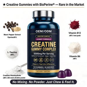 Premium Creatine Gummies OEM/ODM: 5000mg High-Potency Complex with BioPerine & Taurine, Vegan Sugar-Free Private Label Supplement Manufacturing - Low MOQ 500 Units, Rapid Global Fulfillment - Image 2