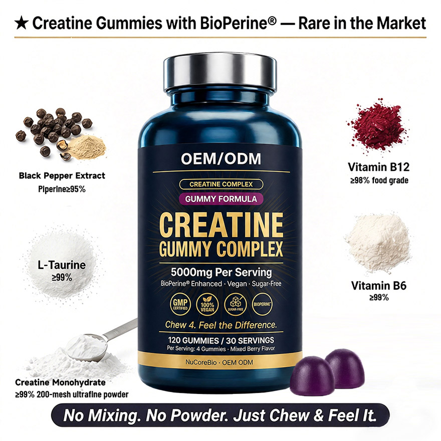 Premium Creatine Gummies OEM/ODM: 5000mg High-Potency Complex with BioPerine & Taurine, Vegan Sugar-Free Private Label Supplement Manufacturing - Low MOQ 500 Units, Rapid Global Fulfillment - Image 2