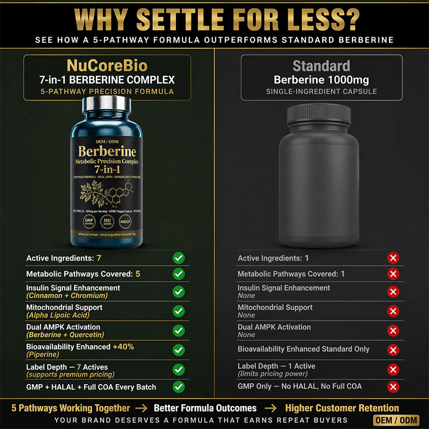 Custom Berberine HCl Supplement 7-in-1 Complex | OEM/ODM Metabolic Support | High Purity Active Peptides | Private Label Low MOQ 500 & Rapid 20-Day Lead Time - Image 5