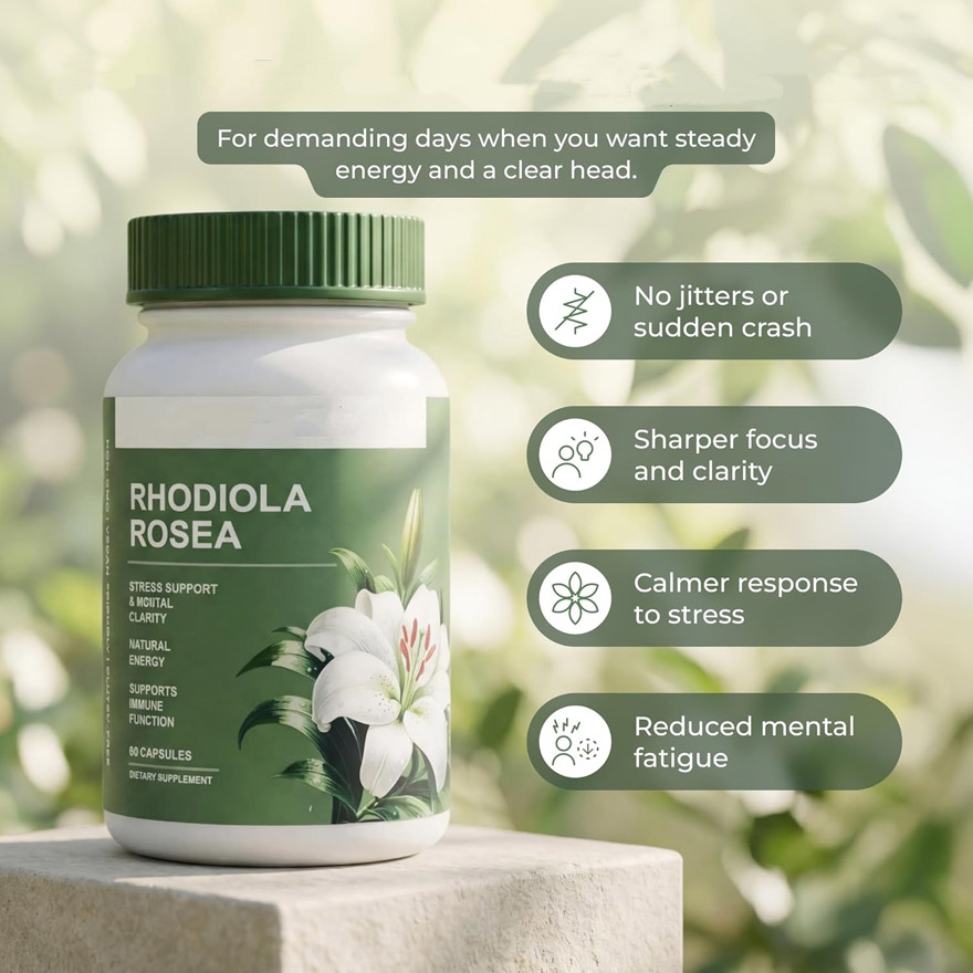 Bulk Rhodiola Rosea Extract Capsules | Pure Adaptogen Supplement for Stress Support & Mental Clarity | Private Label OEM/ODM Manufacturing & Custom Formula Services | High Potency Natural Energy Booster Wholesale | 60 Capsules In Stock Ready to Ship - Image 3