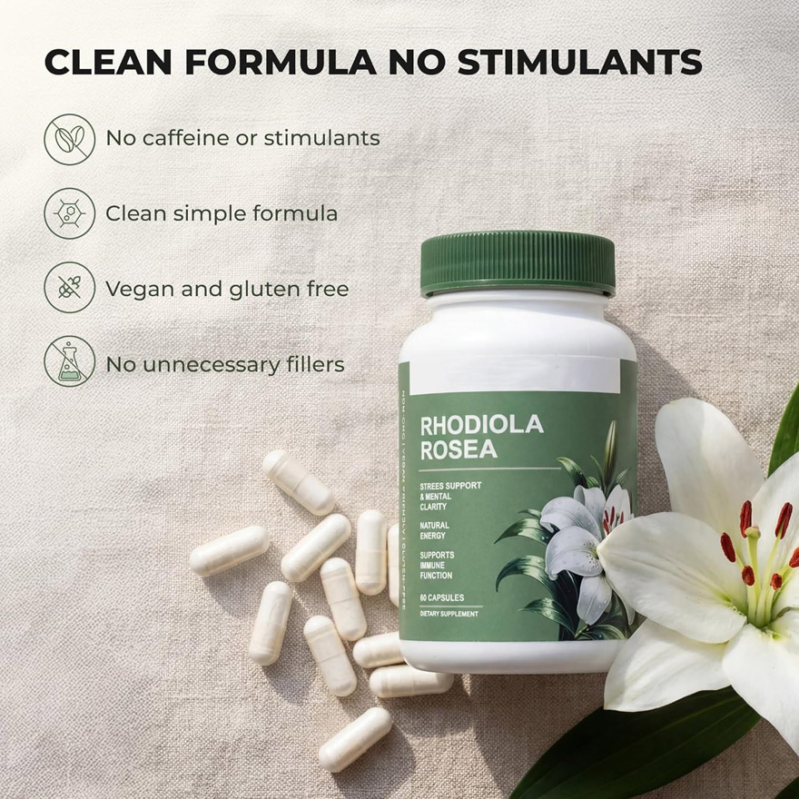 Bulk Rhodiola Rosea Extract Capsules | Pure Adaptogen Supplement for Stress Support & Mental Clarity | Private Label OEM/ODM Manufacturing & Custom Formula Services | High Potency Natural Energy Booster Wholesale | 60 Capsules In Stock Ready to Ship - Image 4