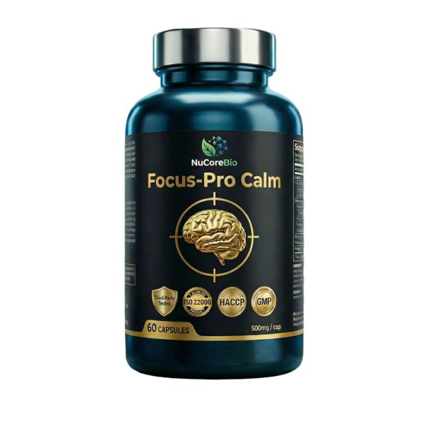 NuCoreBio Private Label Focus-Pro Calm: Premium Brain Health Supplement with Huayan Bio-Peptide & L-Theanine | High-Profit Nootropic ODM/OEM Solution, Low MOQ, GMP Certified Nootropic Capsules for Focus & Anxiety Relief