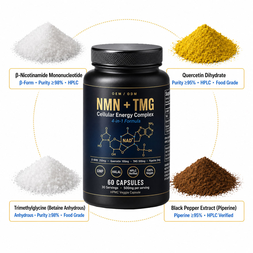 OEM NMN + TMG Cellular Energy Supplement | Black Edition | Custom Private Label NAD+ Booster Capsules | Anti-Aging Active Peptides Formula - Image 3