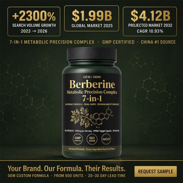 Custom Berberine HCl Supplement 7-in-1 Complex Green Edition | OEM/ODM Metabolic Support | High Purity Active Peptides | Private Label Low MOQ 500 & Rapid 20-Day Lead Time