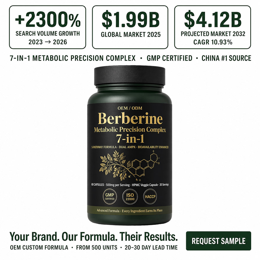 Custom Berberine HCl Supplement 7-in-1 Complex   Green Edition | OEM/ODM Metabolic Support | High Purity Active Peptides | Private Label Low MOQ 500 & Rapid 20-Day Lead Time - Image 4