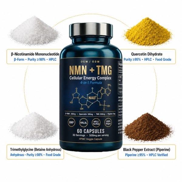 OEM NMN + TMG Cellular Energy Supplement | Custom Private Label NAD+ Booster Capsules | Anti-Aging Active Peptides Formula