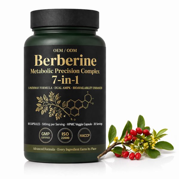 Custom Berberine HCl Supplement 7-in-1 Complex Green Edition | OEM/ODM Metabolic Support | High Purity Active Peptides | Private Label Low MOQ 500 & Rapid 20-Day Lead Time