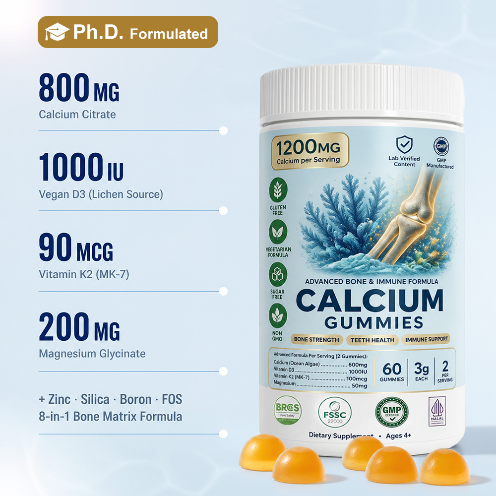 Private Label Calcium Gummies OEM: Custom 8-in-1 Bone Growth Matrix with Bioavailable Peptides - Image 2