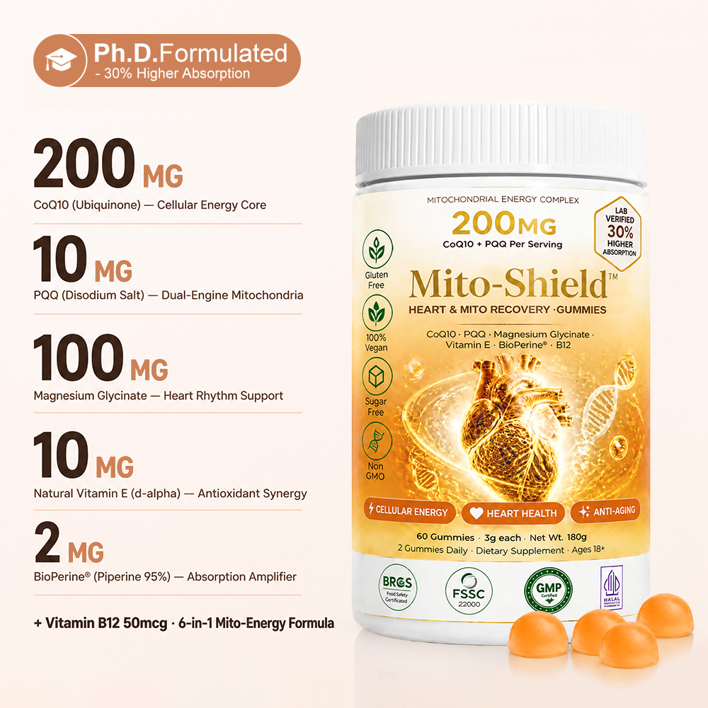 Mito-Shield™ CoQ10 PQQ Gummies OEM: Bulk Private Label Mitochondrial Energy Heart Health Supplement Manufacturer - Image 2
