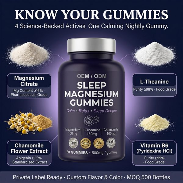 OEM Magnesium Glycinate Sleep Gummies | Individually packaged | Bulk Private Label Active Peptide Supplement | Custom Formula Anti-Aging Relax Vitamin