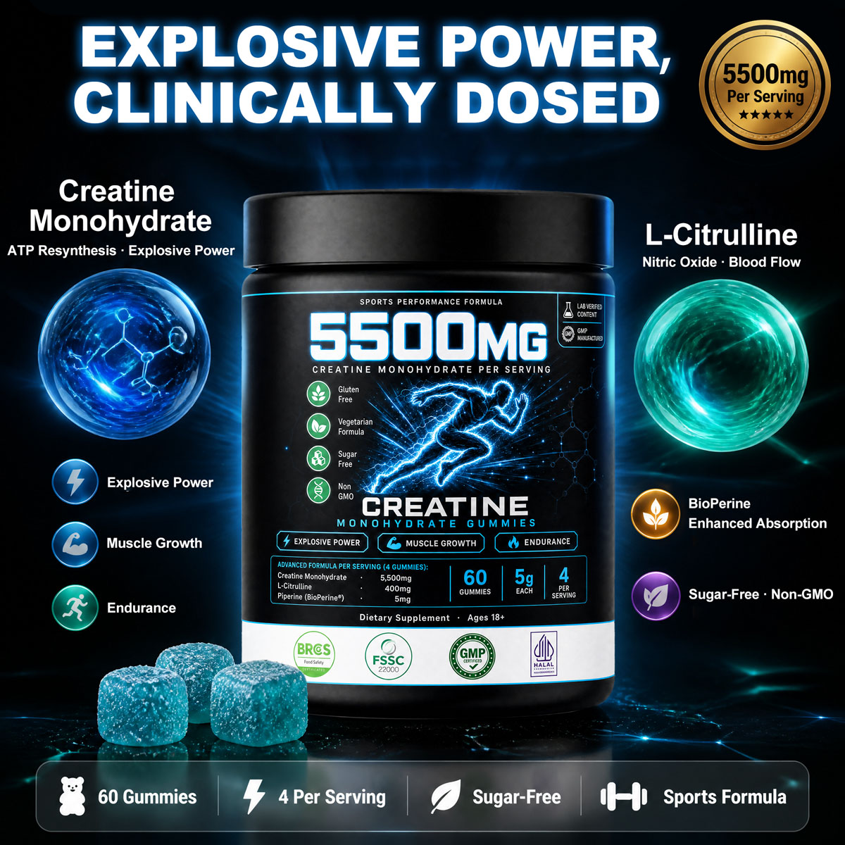 OEM Bulk Creatine Monohydrate Gummies 5500mg | Private Label Sports Supplement Formula Customization - Image 2