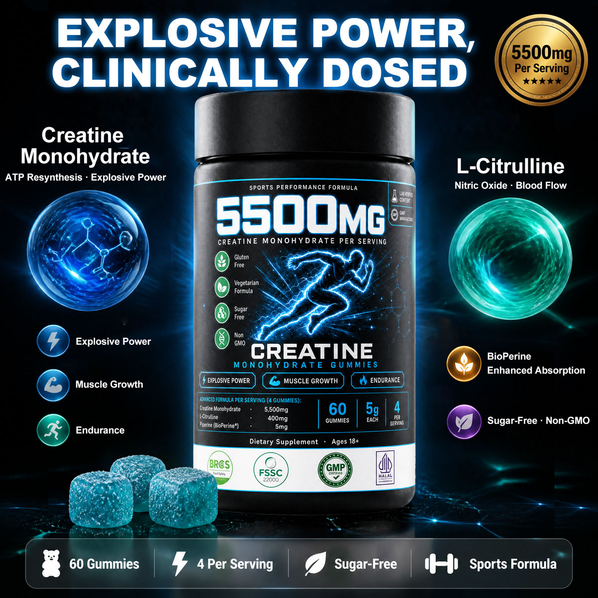 Bulk Creatine Monohydrate Gummies OEM | Private Label 3-in-1 Muscle Sport Supplement Wholesale - Image 2