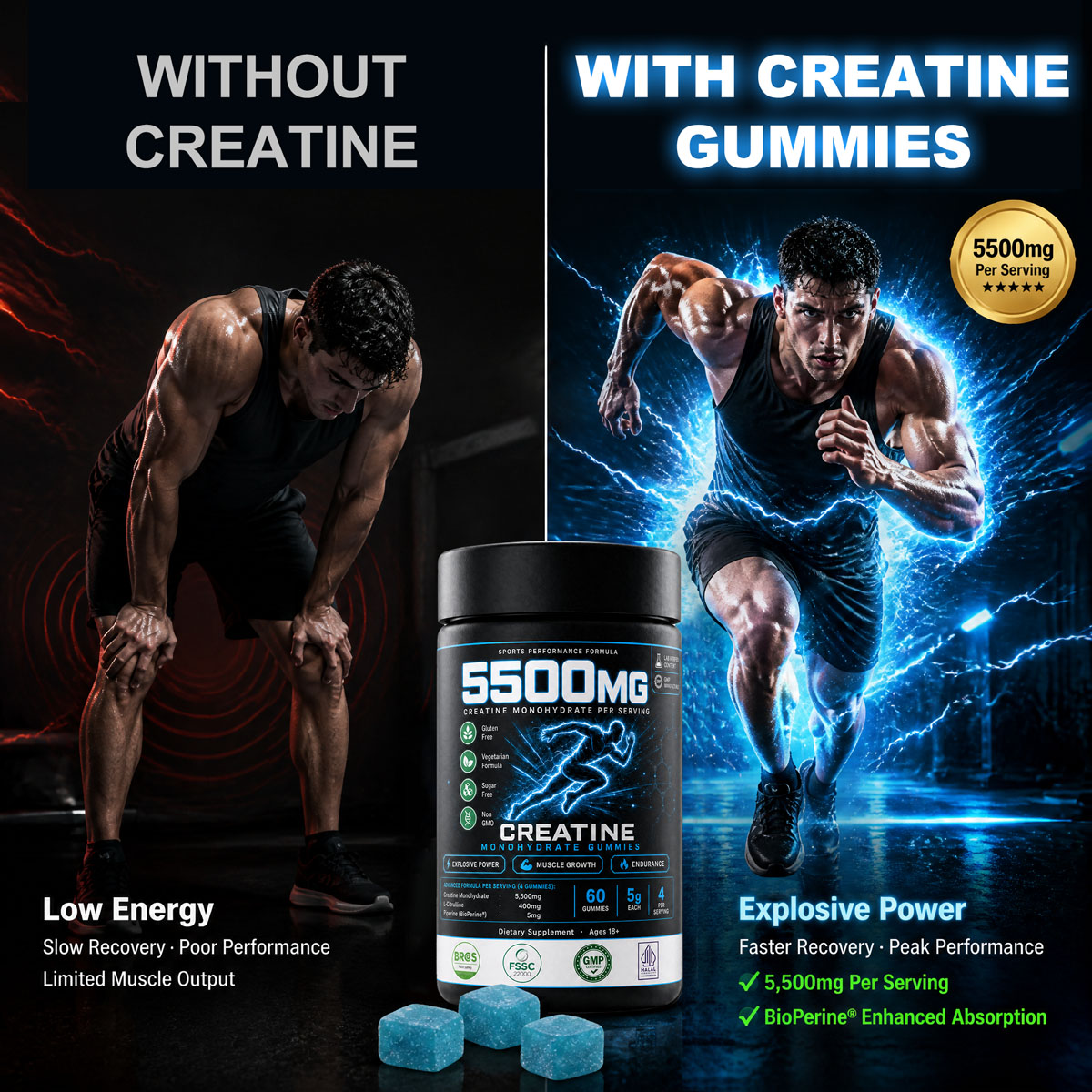 Bulk Creatine Monohydrate Gummies OEM | Private Label 3-in-1 Muscle Sport Supplement Wholesale - Image 3