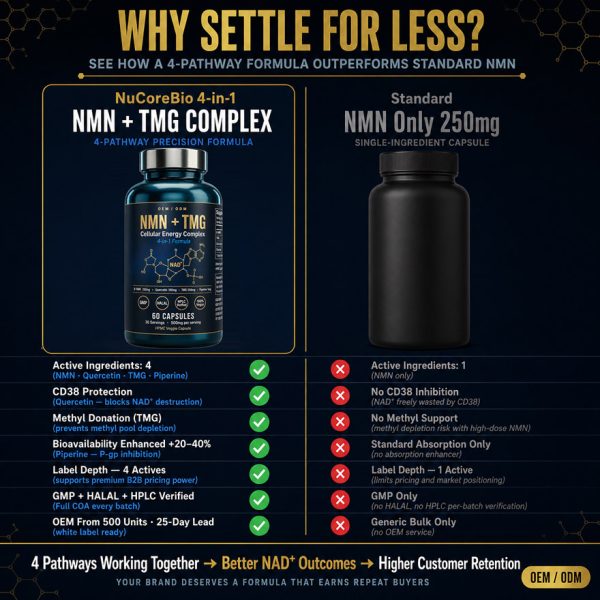 OEM NMN + TMG Cellular Energy Supplement | Custom Private Label NAD+ Booster Capsules | Anti-Aging Active Peptides Formula