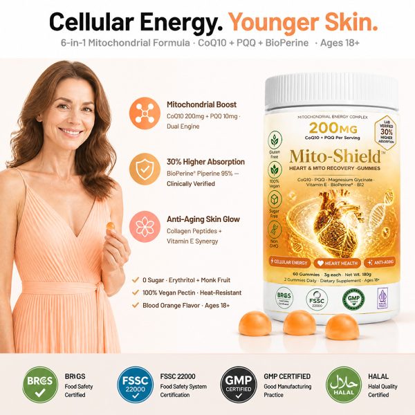 Mito-Shield™ CoQ10 PQQ Gummies OEM: Bulk Private Label Mitochondrial Energy Heart Health Supplement Manufacturer