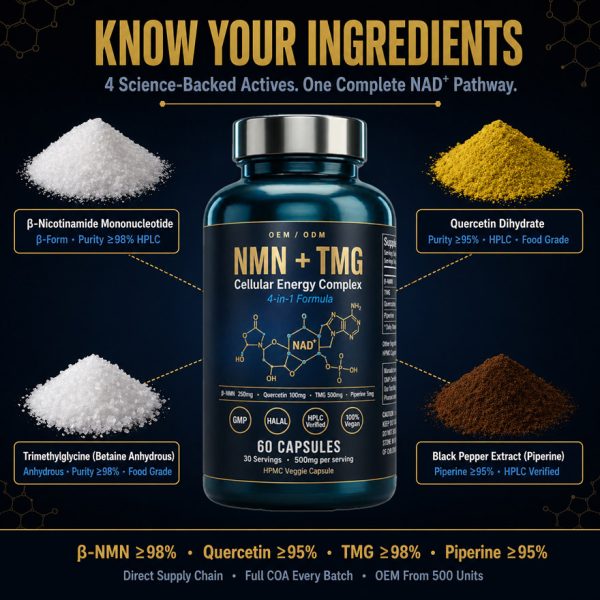 OEM NMN + TMG Cellular Energy Supplement | Custom Private Label NAD+ Booster Capsules | Anti-Aging Active Peptides Formula