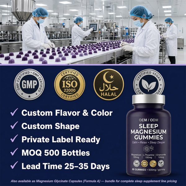 OEM Magnesium Glycinate Sleep Gummies | Individually packaged | Bulk Private Label Active Peptide Supplement | Custom Formula Anti-Aging Relax Vitamin