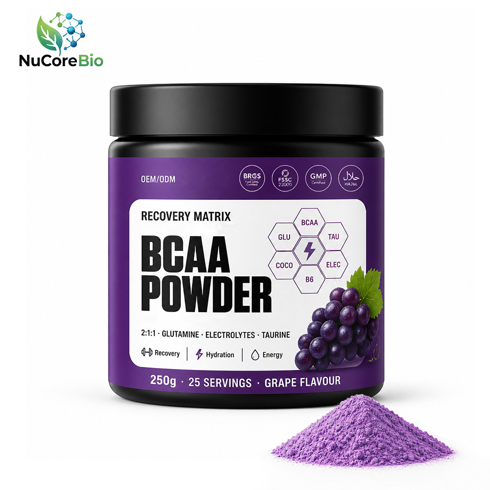 Private label BCAA amino acid powder grape flavor black jar OEM ODM