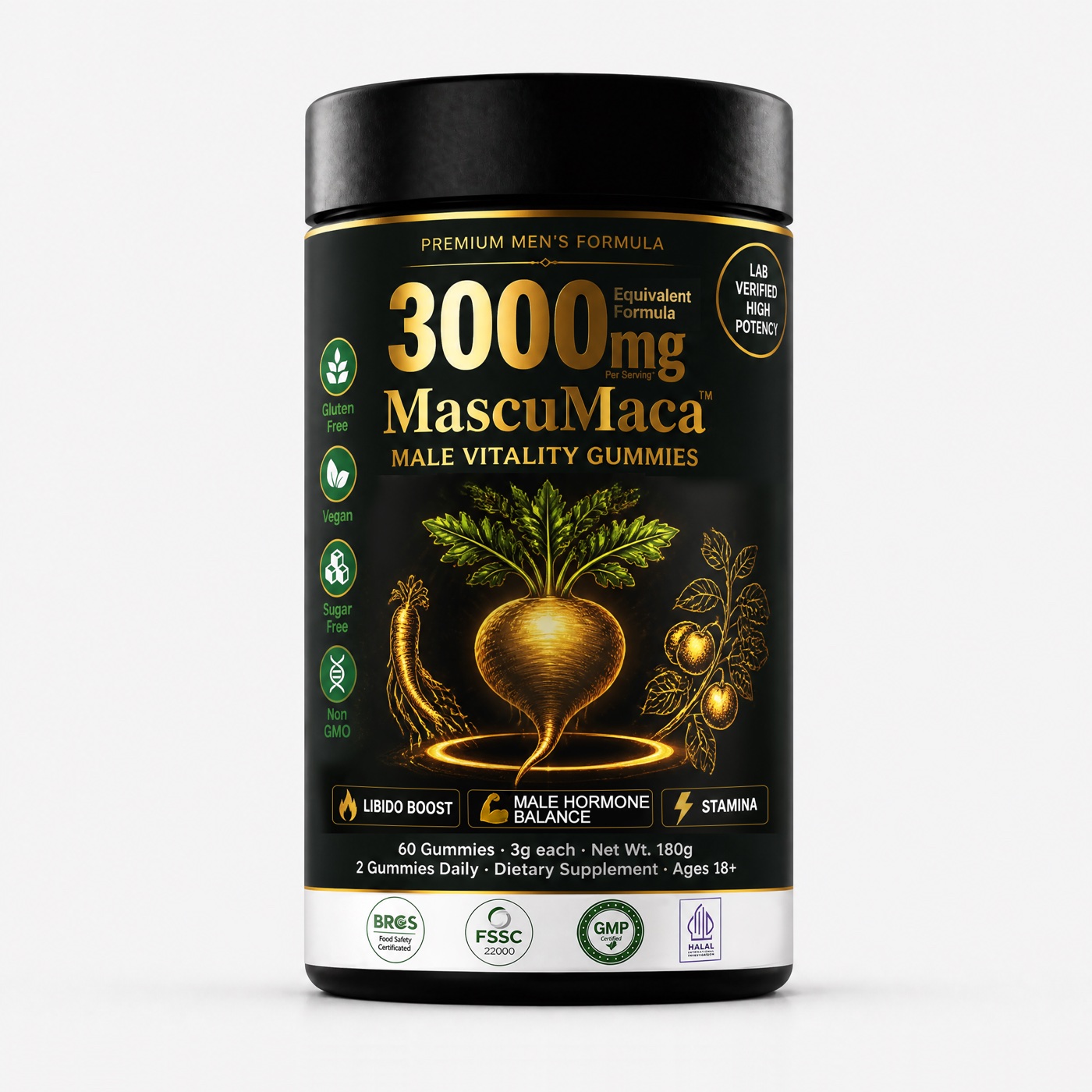 Private label male vitality gummy packaging example